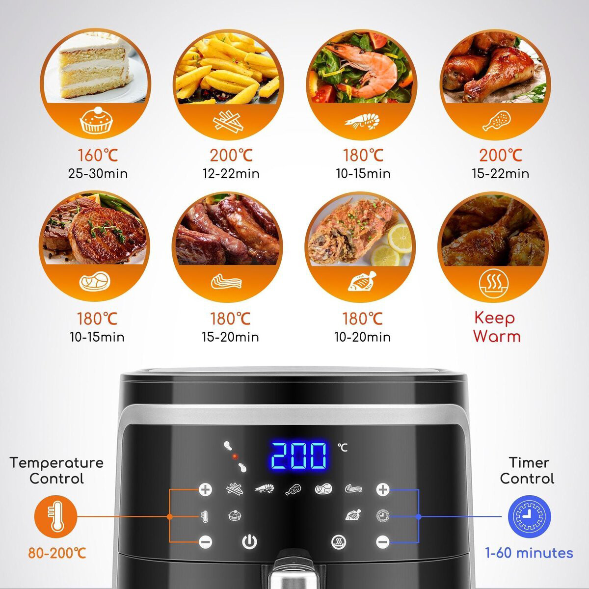 Airfryer - Aigi Frina - Hetelucht Friteuse - Timer - 7 Liter - LED Touchscreen - Zwart