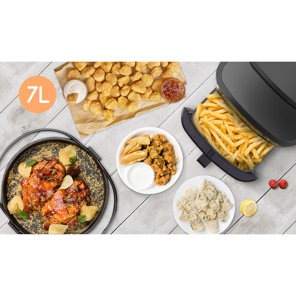 Airfryer - Aigi Jona - Hetelucht Friteuse - Timer - 7 Liter - Zwart