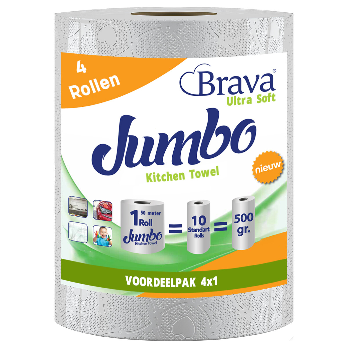 Brava - Super Keukenpapier - 4 Maxi XXL Rollen - Ultra Absorberend Keukenpapier - Ultra Clean Keukenrol - Voordeelverpakking