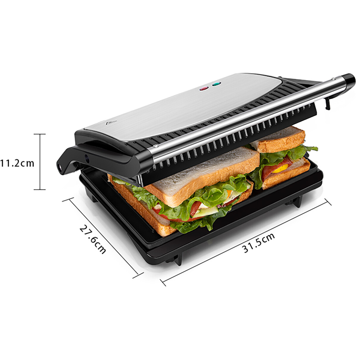 Contactgrill - Tosti Apparaat - Tosti Ijzer - Aigi Korky - Cool Touch - RVS - Zwart/Zilver