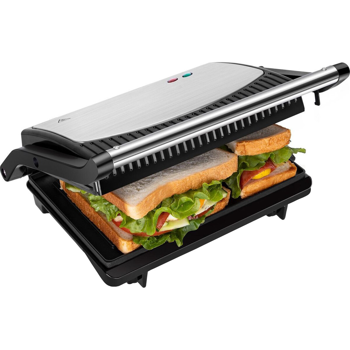 Contactgrill - Tosti Apparaat - Tosti Ijzer - Aigi Korky - Cool Touch - RVS - Zwart/Zilver