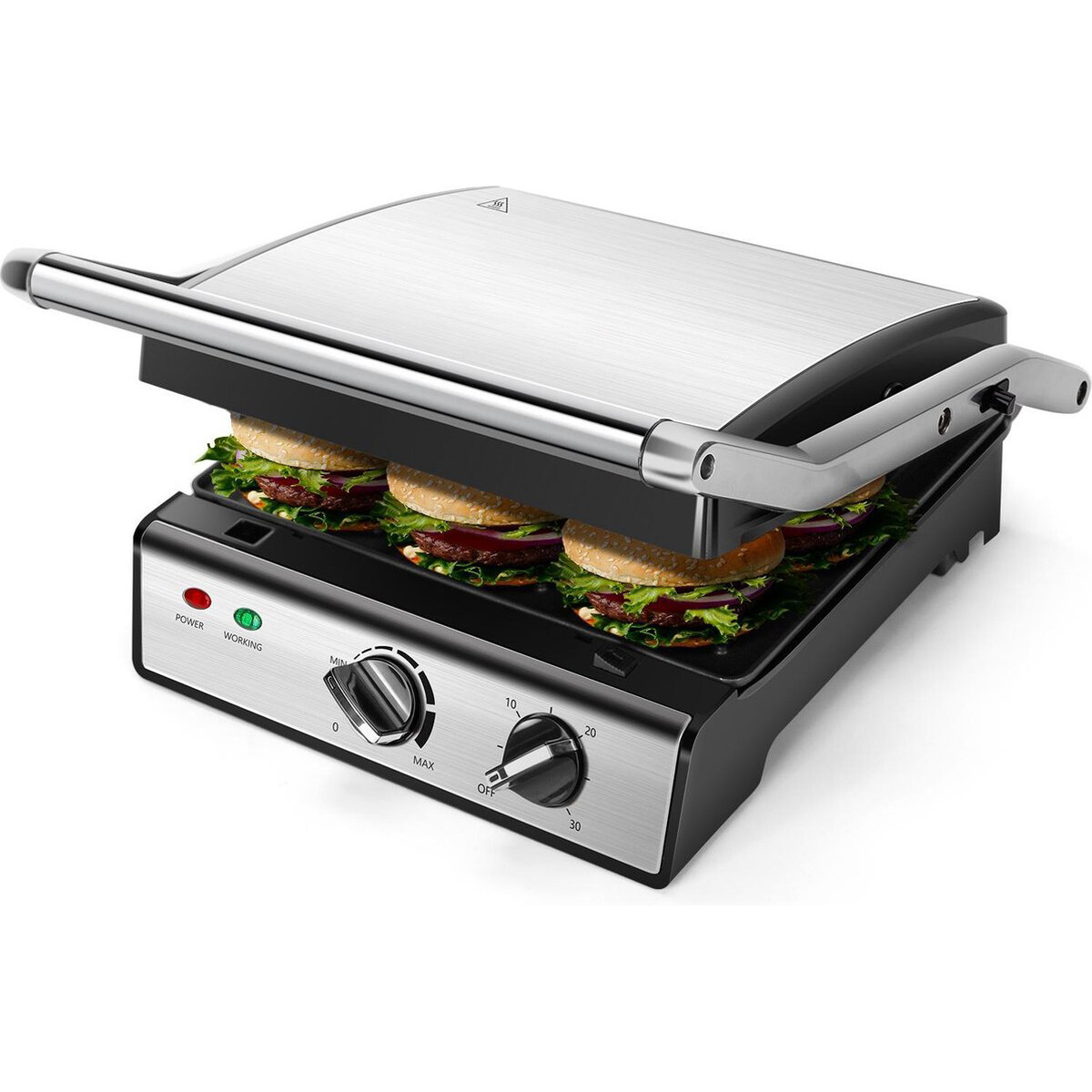 Contactgrill - Tosti Apparaat - Tosti Ijzer - Aigi Mixo - Cool Touch - Timer - RVS - Zwart/Zilver