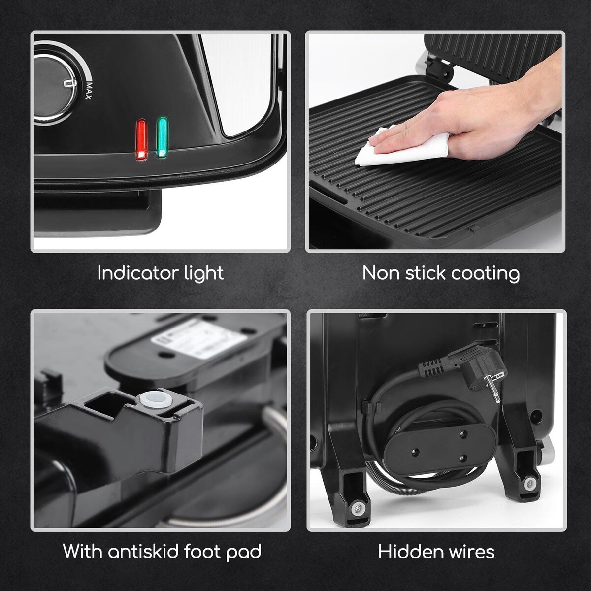 Contactgrill - Tosti Apparaat - Tosti Ijzer - Aigi Uzana - Cool Touch - RVS - Zwart/Zilver