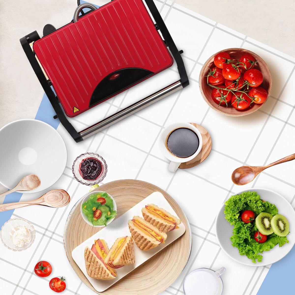 Contactgrill - Tosti Apparaat - Tosti Ijzer - Aigi Wirmo - Cool Touch - RVS - Rood