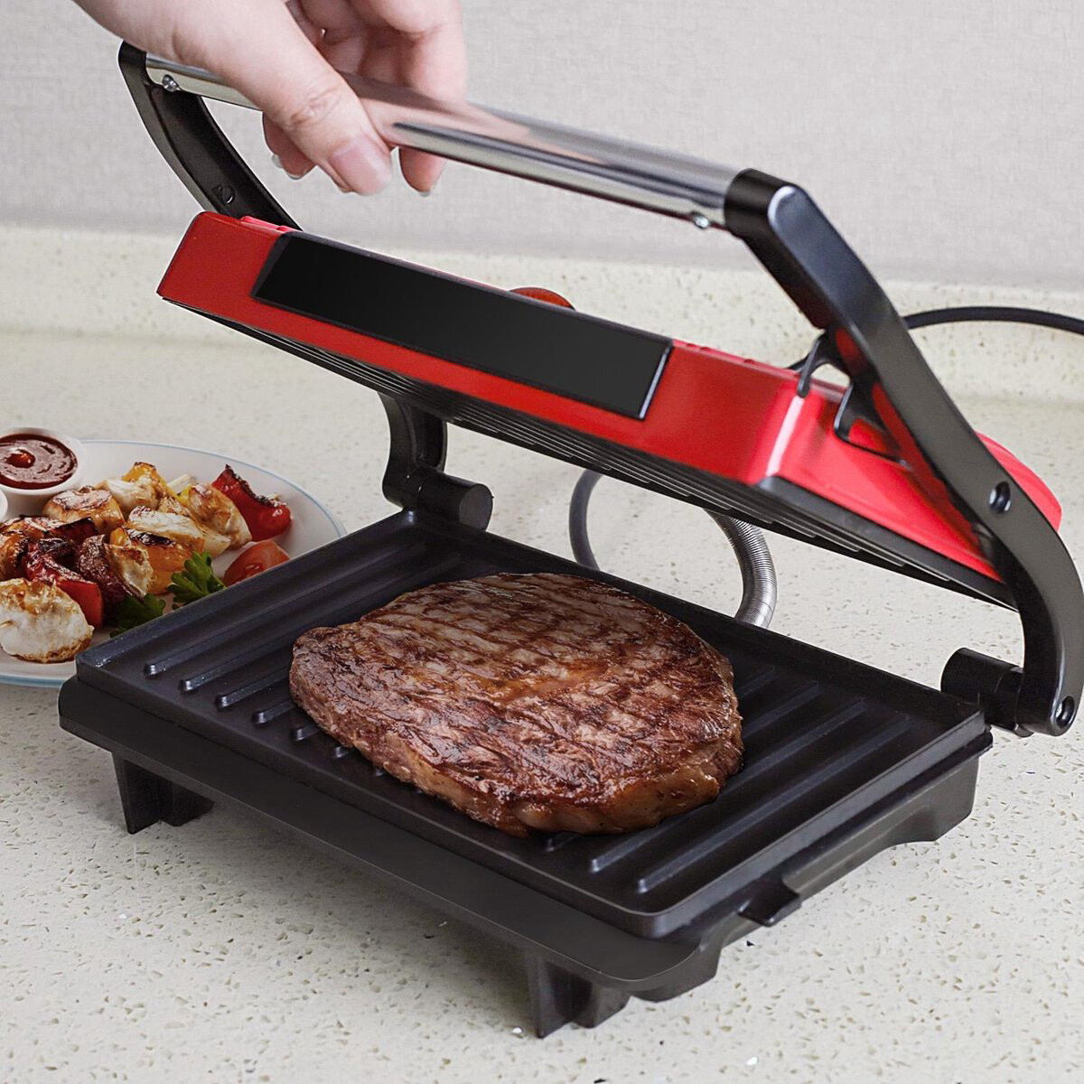 Contactgrill - Tosti Apparaat - Tosti Ijzer - Aigi Wirmo - Cool Touch - RVS - Rood