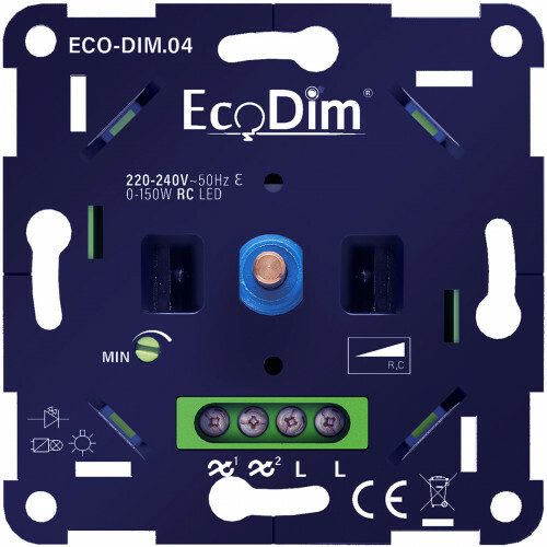 EcoDim - LED Dimmer - ECO-DIM.04 - Fase Afsnijding RC - Inbouw - Enkel Knop - 0-150W