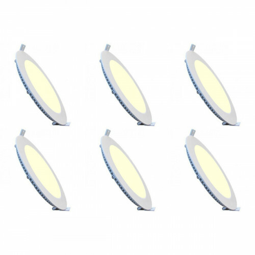 LED Downlight Slim 6 Pack - Inbouw Rond 15W - Warm Wit 2700K - Mat Wit Aluminium - Ø195mm