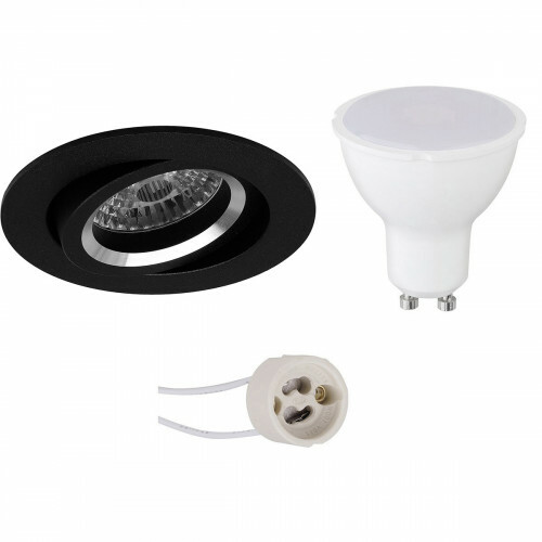 LED Spot Set - Pragmi Aerony Pro - GU10 Fitting - Inbouw Rond - Mat Zwart - 4W - Helder/Koud Wit 6400K - Kantelbaar - Ø82mm