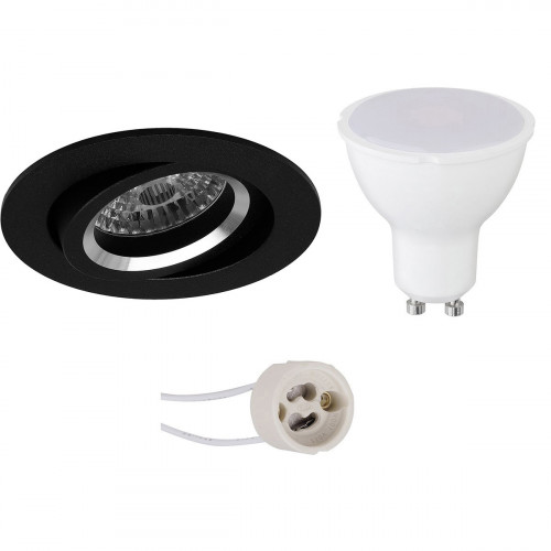 LED Spot Set - Aigi - Pragmi Aerony Pro - GU10 Fitting - Inbouw Rond - Mat Zwart - 6W - Helder/Koud Wit 6400K - Kantelbaar - Ø82mm