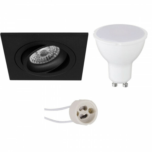 LED Spot Set - Pragmi Borny Pro - GU10 Fitting - Dimbaar - Inbouw Vierkant - Mat Zwart - 6W - Helder/Koud Wit 6400K - Kantelbaar - 92mm