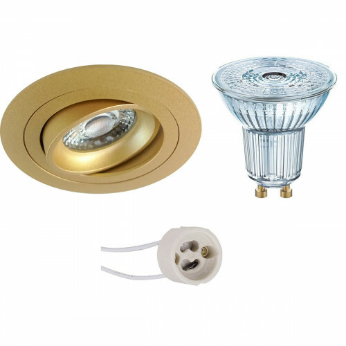 LED Spot Set - LEDVANCE Parathom PAR16 930 36D - Pragmi Alpin Pro - GU10 Fitting - Dimbaar - Inbouw Rond - Mat Goud - 5.5W - Warm Wit 3000K - Kantelbaar - Ø92mm