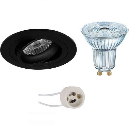 LED Spot Set - LEDVANCE Parathom PAR16 930 36D - Pragmi Alpin Pro - GU10 Fitting - Dimbaar - Inbouw Rond - Mat Zwart - 5.5W - Warm Wit 3000K - Kantelbaar Ø92mm