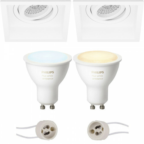 Pragmi Domy Pro - Inbouw Vierkant - Mat Wit - Verdiept - Kantelbaar - 105mm - Philips Hue - LED Spot Set GU10 - White Ambiance - Bluetooth