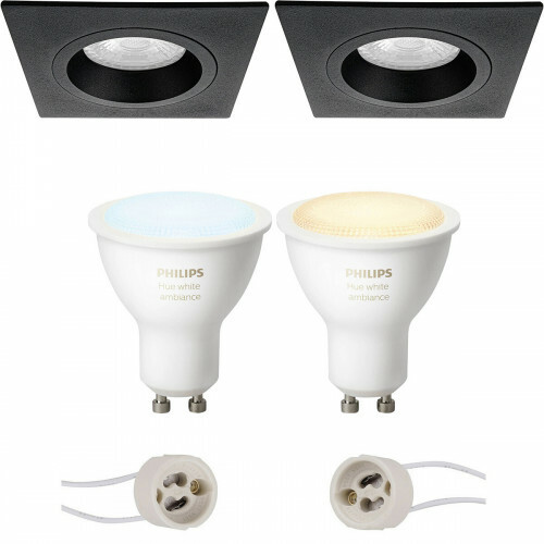 Pragmi Rodos Pro - Inbouw Vierkant - Mat Zwart - 93mm - Philips Hue - LED Spot Set GU10 - White Ambiance - Bluetooth