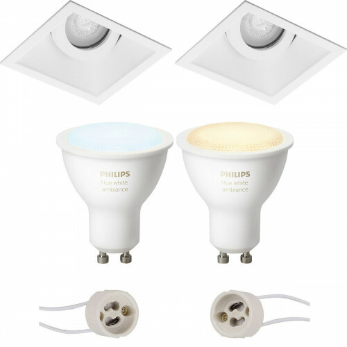 Pragmi Zano Pro - Inbouw Vierkant - Mat Wit - Kantelbaar - 93mm - Philips Hue - LED Spot Set GU10 - White Ambiance - Bluetooth