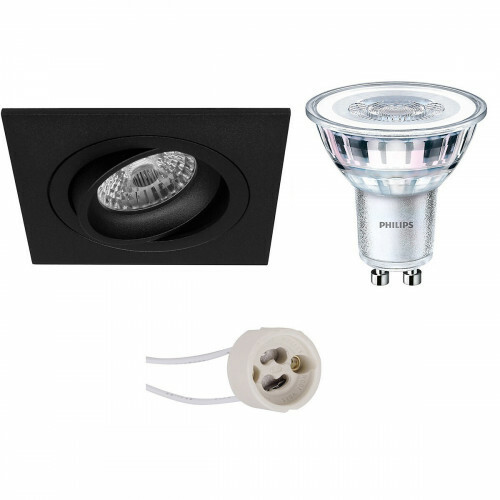 LED Spot Set - Pragmi Borny Pro - GU10 Fitting - Inbouw Vierkant - Mat Zwart - Kantelbaar - 92mm - Philips - CorePro 830 36D - 4.6W - Warm Wit 3000K