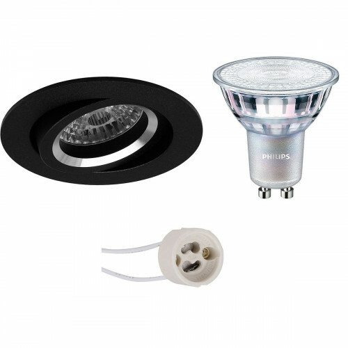 LED Spot Set - Pragmi Aerony Pro - GU10 Fitting - Inbouw Rond - Mat Zwart - Kantelbaar - Ø82mm - Philips - MASTER 927 36D VLE - 4.9W - Warm Wit 2200K-2700K - DimTone Dimbaar