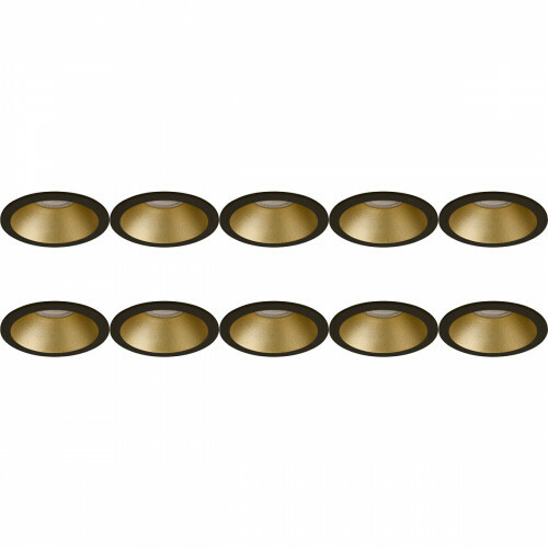 Spot Armatuur 10 Pack - Pragmi Pollon Pro - GU10 Inbouwspot - Rond - Zwart/Goud - Aluminium - Verdiept - Ø82mm