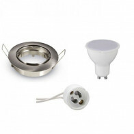 LED Spot Set - Aigi - GU10 Fitting - Inbouw Rond - Mat Chroom - 8W - Warm Wit 3000K - Kantelbaar Ø82mm