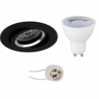 LED Spot Set - Pragmi Aerony Pro - GU10 Fitting - Dimbaar - Inbouw Rond - Mat Zwart - 6W - Helder/Koud Wit 6400K - Kantelbaar - Ø82mm