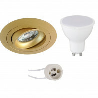 LED Spot Set - Pragmi Alpin Pro - GU10 Fitting - Inbouw Rond - Mat Goud - 4W - Warm Wit 3000K - Kantelbaar - Ø92mm