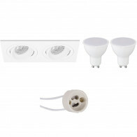 LED Spot Set - Pragmi Borny Pro - GU10 Fitting - Dimbaar - Inbouw Rechthoek Dubbel - Mat Wit - 6W - Helder/Koud Wit 6400K - Kantelbaar - 175x92mm