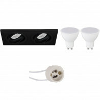 LED Spot Set - Pragmi Borny Pro - GU10 Fitting - Inbouw Rechthoek Dubbel - Mat Zwart - 4W - Warm Wit 3000K - Kantelbaar - 175x92mm