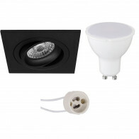 LED Spot Set - Aigi - Pragmi Borny Pro - GU10 Fitting - Inbouw Vierkant - Mat Zwart - 6W - Warm Wit 3000K - Kantelbaar - 92mm