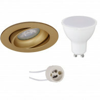 LED Spot Set - Aigi - Pragmi Delton Pro - GU10 Fitting - Inbouw Rond - Mat Goud - 8W - Warm Wit 3000K - Kantelbaar - Ø82mm