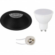 LED Spot Set - Pragmi Pollon Pro - GU10 Fitting - Inbouw Rond - Mat Zwart - 4W - Warm Wit 3000K - Verdiept - Ø82mm