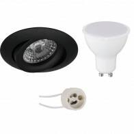 LED Spot Set - Pragmi Uranio Pro - GU10 Fitting - Dimbaar - Inbouw Rond - Mat Zwart - 6W - Helder/Koud Wit 6400K - Kantelbaar - Ø82mm