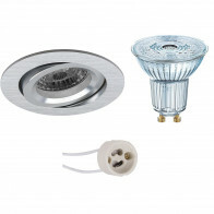 LED Spot Set - LEDVANCE Parathom PAR16 927 36D - Pragmi Aerony Pro - GU10 Fitting - Dimbaar - Inbouw Rond - Mat Zilver - 3.7W - Warm Wit 2700K - Kantelbaar - Ø82mm