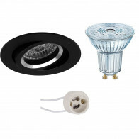 LED Spot Set - LEDVANCE Parathom PAR16 940 36D - Pragmi Aerony Pro - GU10 Fitting - Dimbaar - Inbouw Rond - Mat Zwart - 3.7W - Natuurlijk Wit 4000K - Kantelbaar - Ø82mm