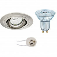 LED Spot Set - LEDVANCE Parathom PAR16 927 36D - Pragmi Alpin Pro - GU10 Fitting - Dimbaar - Inbouw Rond - Mat Nikkel - 3.7W - Warm Wit 2700K - Kantelbaar - Ø92mm