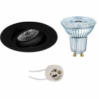 LED Spot Set - LEDVANCE Parathom PAR16 927 36D - Pragmi Alpin Pro - GU10 Fitting - Dimbaar - Inbouw Rond - Mat Zwart - 3.7W - Warm Wit 2700K - Kantelbaar Ø92mm