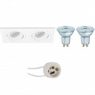 LED Spot Set - LEDVANCE Parathom PAR16 940 36D - Pragmi Borny Pro - GU10 Fitting - Dimbaar - Inbouw Rechthoek Dubbel - Mat Wit - 3.7W - Natuurlijk Wit 4000K - Kantelbaar - 175x92mm