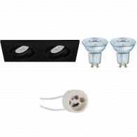 LED Spot Set - LEDVANCE Parathom PAR16 927 36D - Pragmi Borny Pro - GU10 Fitting - Dimbaar - Inbouw Rechthoek Dubbel - Mat Zwart - 3.7W - Warm Wit 2700K - Kantelbaar - 175x92mm