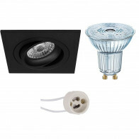 LED Spot Set - LEDVANCE Parathom PAR16 930 36D - Pragmi Borny Pro - GU10 Fitting - Dimbaar - Inbouw Vierkant - Mat Zwart - 5.5W - Warm Wit 3000K - Kantelbaar - 92mm