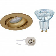 LED Spot Set - LEDVANCE Parathom PAR16 930 36D - Pragmi Delton Pro - GU10 Fitting - Dimbaar - Inbouw Rond - Mat Goud - 3.7W - Warm Wit 3000K - Kantelbaar - Ø82mm