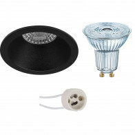 LED Spot Set - LEDVANCE Parathom PAR16 930 36D - Pragmi Pollon Pro - GU10 Fitting - Dimbaar - Inbouw Rond - Mat Zwart - 5.5W - Warm Wit 3000K - Verdiept - Ø82mm