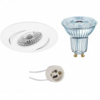 LED Spot Set - LEDVANCE Parathom PAR16 927 36D - Pragmi Uranio Pro - GU10 Fitting - Dimbaar - Inbouw Rond - Mat Wit - 3.7W - Warm Wit 2700K - Kantelbaar - Ø82mm