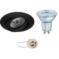 LED Spot Set - LEDVANCE Parathom PAR16 930 36D - Pragmi Uranio Pro - GU10 Fitting - Dimbaar - Inbouw Rond - Mat Zwart - 3.7W - Warm Wit 3000K - Kantelbaar - Ø82mm