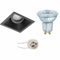 LED Spot Set - LEDVANCE Parathom PAR16 927 36D - Pragmi Zano Pro - GU10 Fitting - Dimbaar - Inbouw Vierkant - Mat Zwart - 3.7W - Warm Wit 2700K - Kantelbaar - 93mm