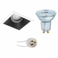 LED Spot Set - LEDVANCE Parathom PAR16 927 36D - Pragmi Zano Pro - GU10 Fitting - Dimbaar - Inbouw Vierkant - Mat Zwart/Wit - 3.7W - Warm Wit 2700K - Kantelbaar - 93mm