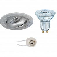 LED Spot Set - LEDVANCE Parathom PAR16 930 36D - Pragmi Alpin Pro - GU10 Fitting - Dimbaar - Inbouw Rond - Mat Zilver - 3.7W - Warm Wit 3000K - Kantelbaar Ø92mm