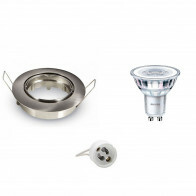 LED Spot Set - GU10 Fitting - Inbouw Rond - Mat Chroom - Kantelbaar Ø82mm - Philips - CorePro 830 36D - 4W - Warm Wit 3000K - Dimbaar