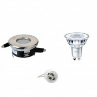 LED Spot Set - Aigi - GU10 Fitting - Waterdicht IP65 - Inbouw Rond - Mat Chroom - Ø82mm - Philips - CorePro 830 36D - 4W - Warm Wit 3000K - Dimbaar