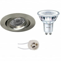 LED Spot Set - Pragmi Aerony Pro - GU10 Fitting - Inbouw Rond - Mat Nikkel - Kantelbaar - Ø82mm - Philips - CorePro 827 36D - 3.5W - Warm Wit 2700K