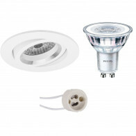 LED Spot Set - Pragmi Aerony Pro - GU10 Fitting - Inbouw Rond - Mat Wit - Kantelbaar - Ø82mm - Philips - CorePro 827 36D - 3.5W - Warm Wit 2700K