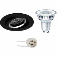 LED Spot Set - Pragmi Aerony Pro - GU10 Fitting - Inbouw Rond - Mat Zwart - Kantelbaar - Ø82mm - Philips - CorePro 827 36D - 3.5W - Warm Wit 2700K